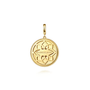 14K Yellow Gold Bujukan and Diamond Medallion Pendant in size 24mm With Detachable Bail
