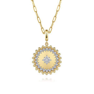 14K Yellow Gold Bujukan and Diamond Medallion Pendant in size 24mm With Detachable Bail