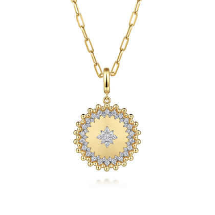 14K Yellow Gold Bujukan and Diamond Medallion Pendant in size 24mm With Detachable Bail