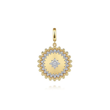 14K Yellow Gold Bujukan and Diamond Medallion Pendant in size 24mm with Detachable Bail