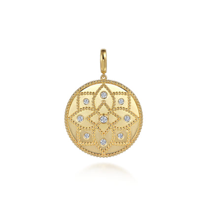 14K Yellow Gold Bujukan and Diamond Medallion Pendant in size 32mm With Detachable Bail