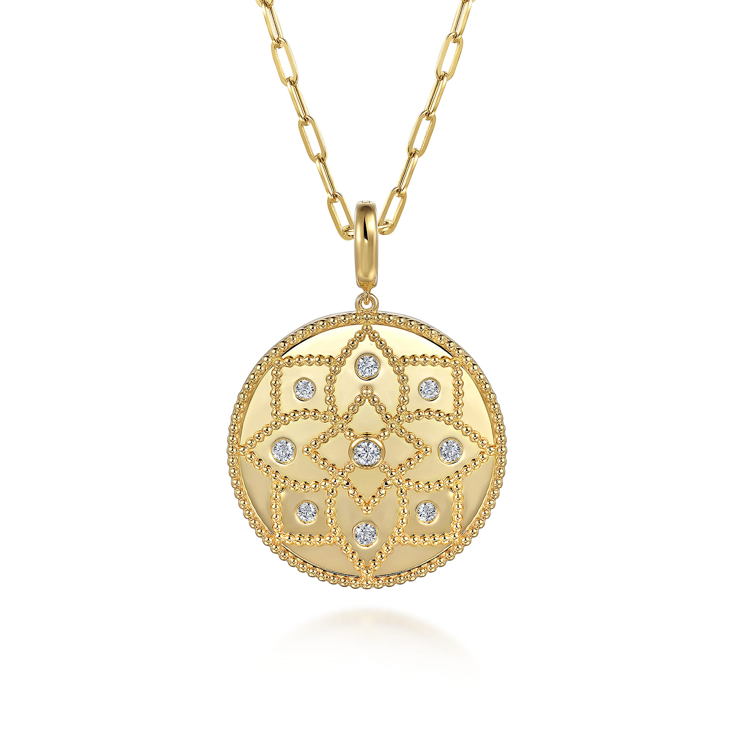 14K Yellow Gold Bujukan and Diamond Medallion Pendant in size 32mm With Detachable Bail - 0.5 ct - Shot 3