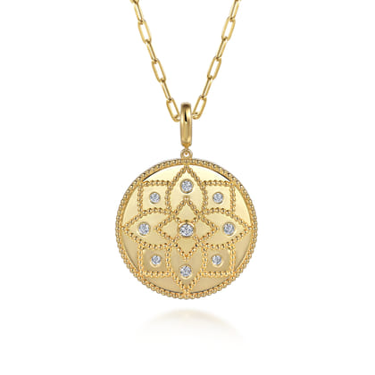 14K Yellow Gold Bujukan and Diamond Medallion Pendant in size 32mm With Detachable Bail