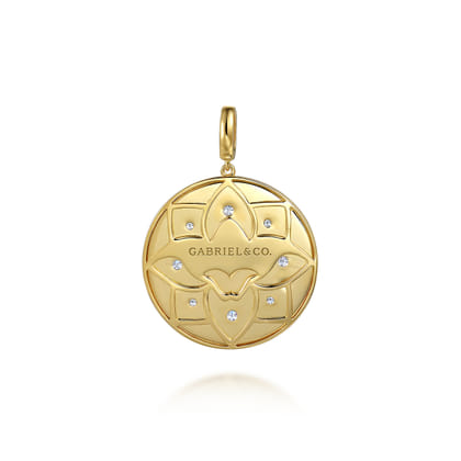 14K Yellow Gold Bujukan and Diamond Medallion Pendant in size 32mm with Detachable Bail