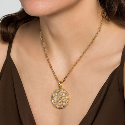 14K Yellow Gold Bujukan and Diamond Medallion Pendant with Detachable Bail