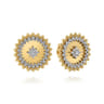 14K Yellow Gold Bujukan and Diamond Medallion Stud Earrings - 0.7 ct
