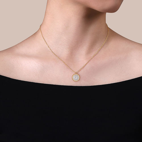 14K Yellow Gold Bujukan and Diamond Pave Pendant Necklace - 0.24 ct - Shot 3