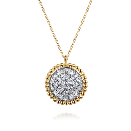 14K Yellow Gold Bujukan and Diamond Pave Pendant Necklace