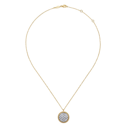 14K Yellow Gold Bujukan and Diamond Pave Pendant Necklace