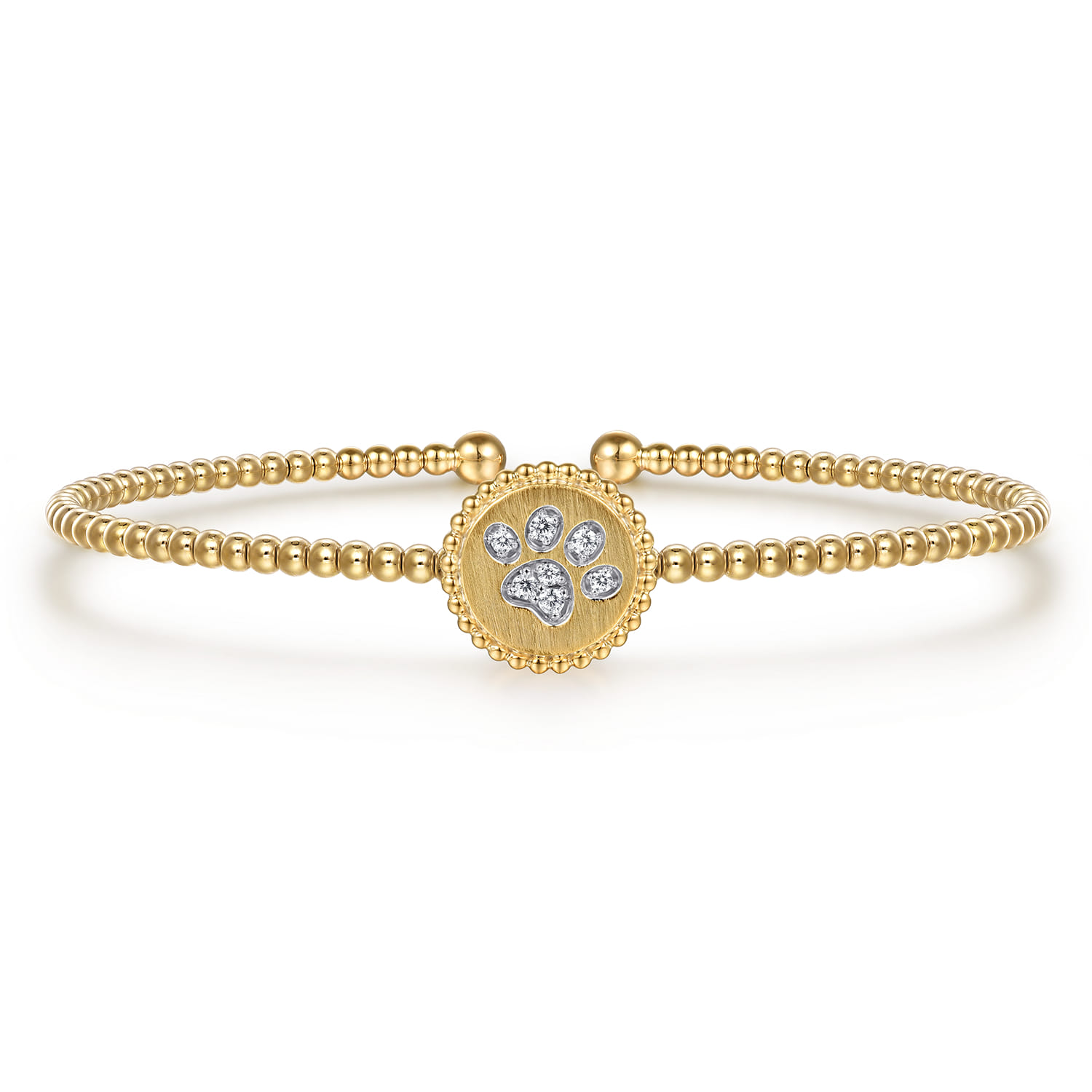 14K Yellow Gold Bujukan and Diamond Paw Print Split Bangle Bracelet - 0.08 ct - Shot 1