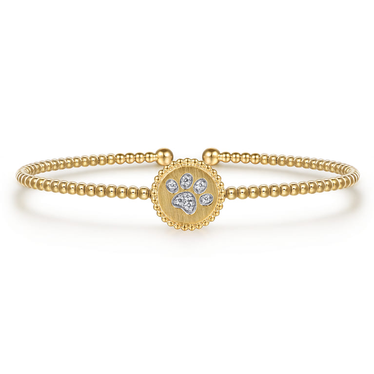 14K Yellow Gold Bujukan and Diamond Paw Print Split Bangle Bracelet - 0.08 ct - Shot 1