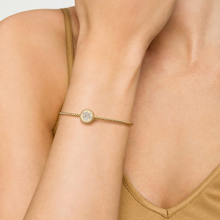 14K Yellow Gold Bujukan and Diamond Paw Print Split Bangle Bracelet - 0.08 ct - Shot 4