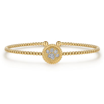 14K Yellow Gold Bujukan and Diamond Paw Print Split Bangle Bracelet