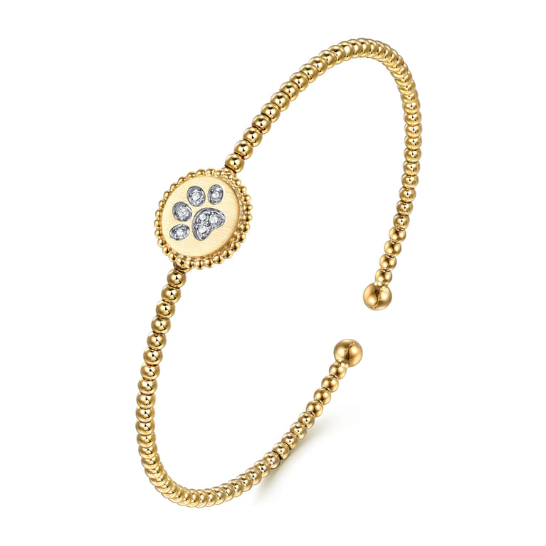 14K Yellow Gold Bujukan and Diamond Paw Print Split Bangle Bracelet - 0.08 ct - Shot 2