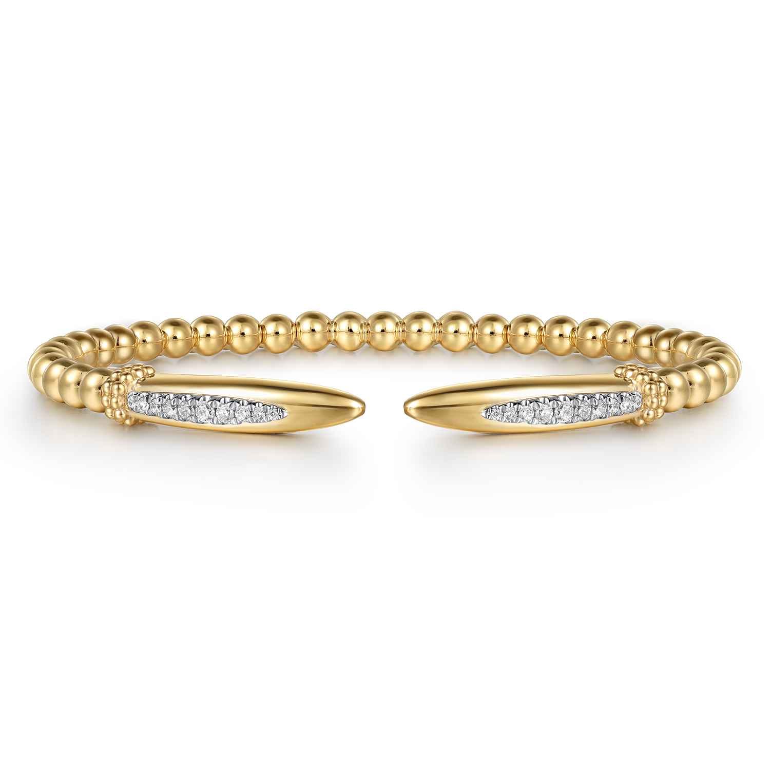14K Yellow Gold Bujukan and Diamond Spike Open Bangle Bracelet - 0.2 ct - Shot 1
