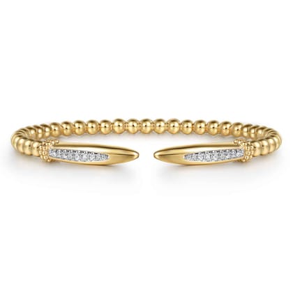 14K Yellow Gold Bujukan and Diamond Spike Open Bangle Bracelet