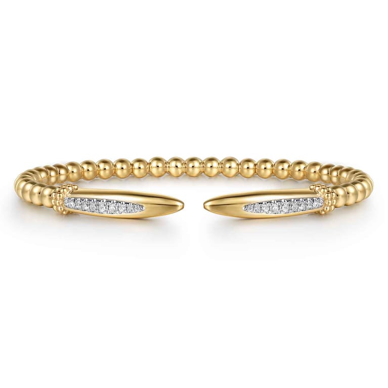 14K Yellow Gold Bujukan and Diamond Spike Open Bangle Bracelet - 0.2 ct - Shot 1