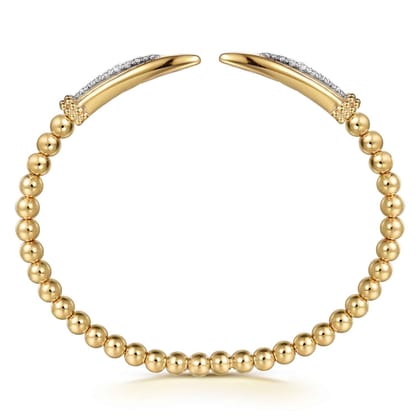 14K Yellow Gold Bujukan and Diamond Spike Open Bangle Bracelet