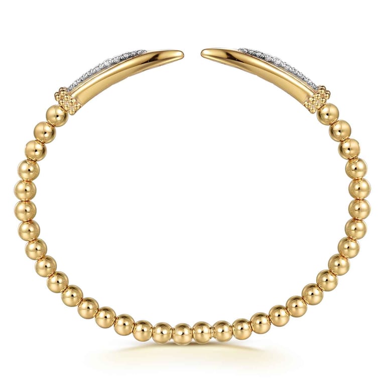 14K Yellow Gold Bujukan and Diamond Spike Open Bangle Bracelet - 0.2 ct - Shot 3