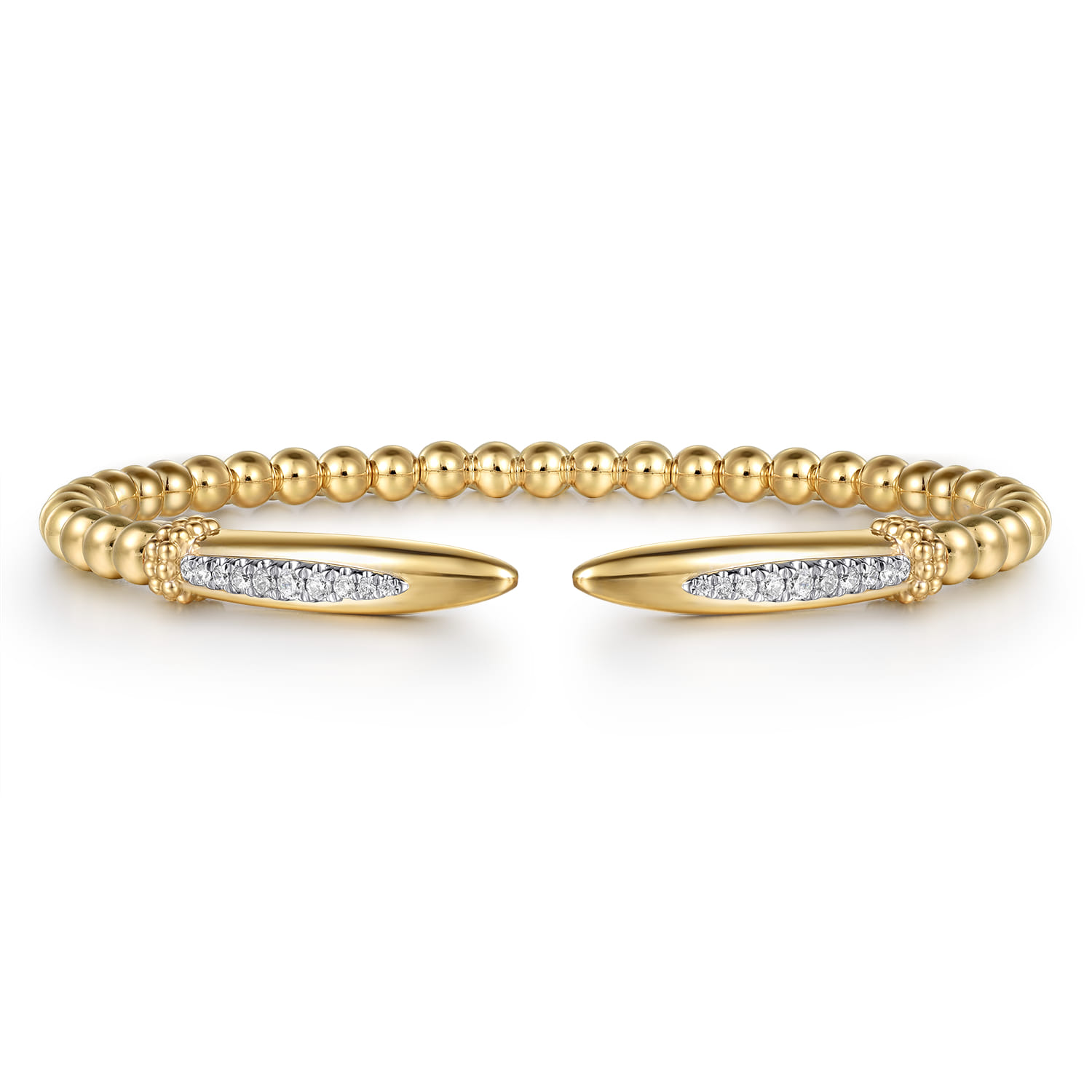 14K Yellow Gold Bujukan and Diamond Spike Open Bangle Bracelet - 0.2 ct - Shot 1