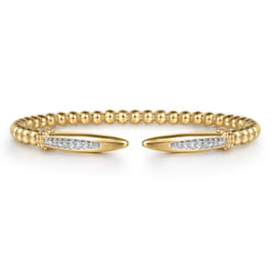 14K Yellow Gold Bujukan and Diamond Spike Open Bangle Bracelet