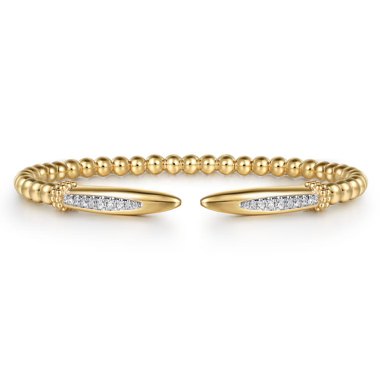 14K Yellow Gold Bujukan and Diamond Spike Open Bangle Bracelet - 0.2 ct - Shot 1