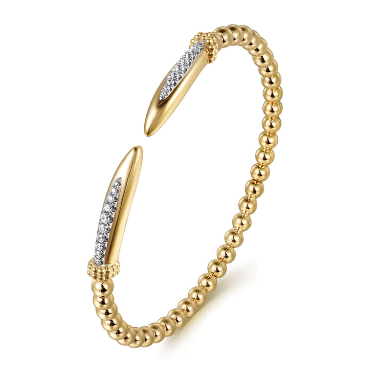 14K Yellow Gold Bujukan and Diamond Spike Open Bangle Bracelet - 0.2 ct - Shot 2