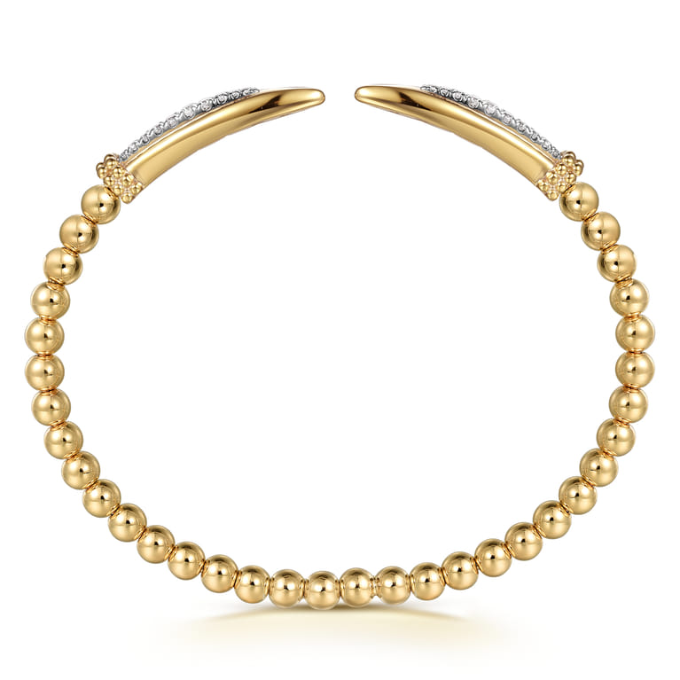 14K Yellow Gold Bujukan and Diamond Spike Open Bangle Bracelet - 0.2 ct - Shot 3