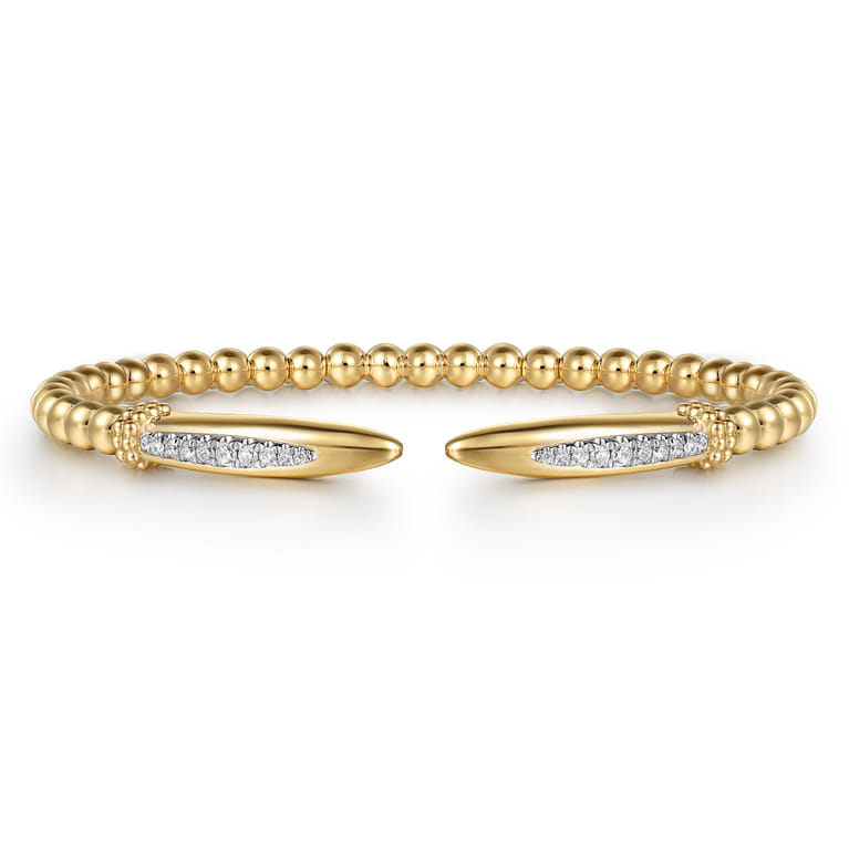 14K Yellow Gold Bujukan and Diamond Spike Open Bangle Bracelet - 0.2 ct - Shot 1