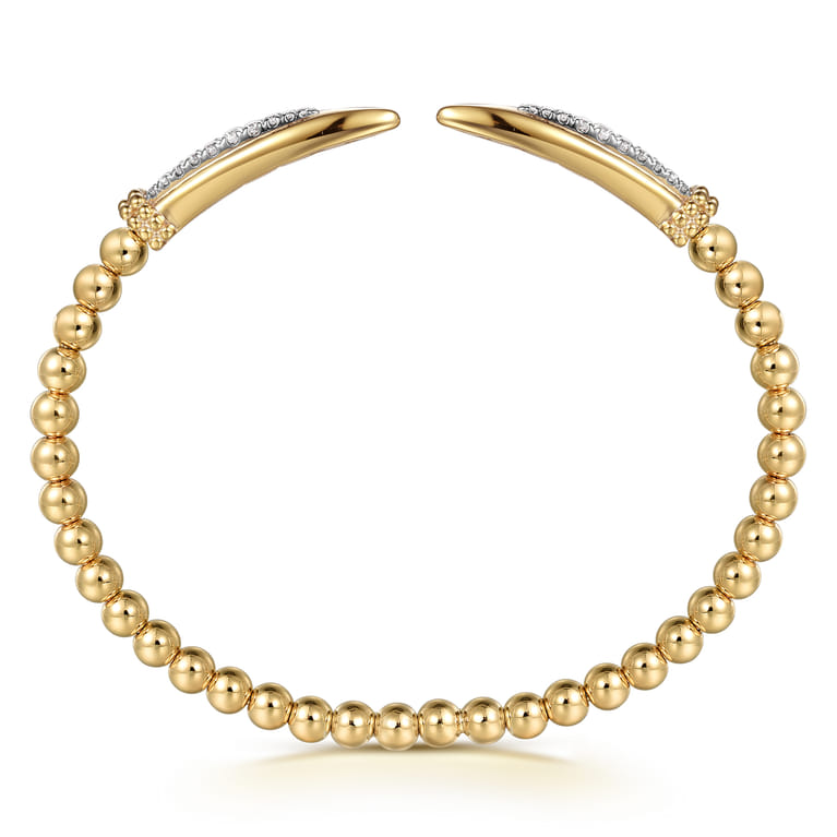 14K Yellow Gold Bujukan and Diamond Spike Open Bangle Bracelet - 0.2 ct - Shot 3