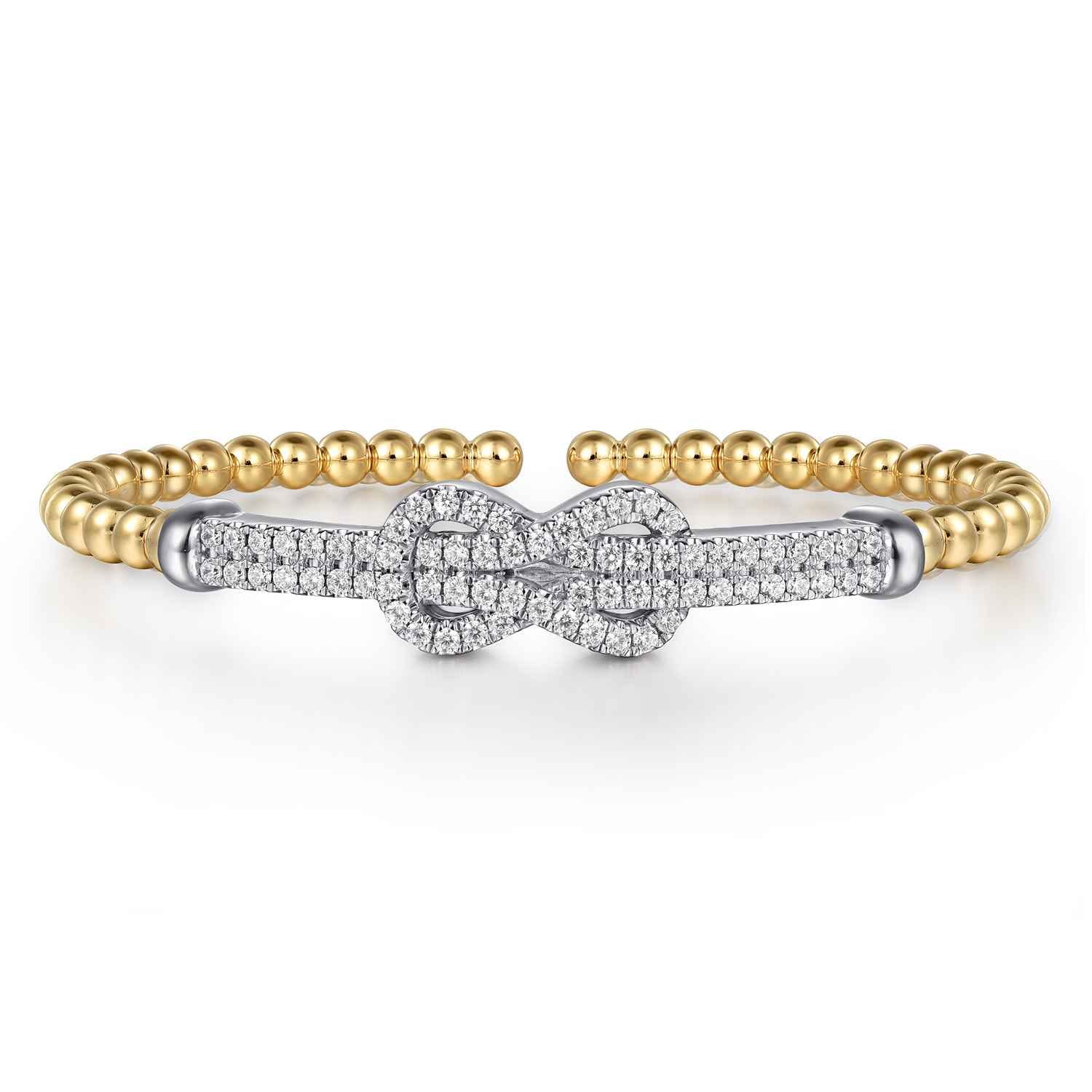 14K Yellow Gold Bujukan and Diamond Spike Open Bangle Bracelet - 0.95 ct - Shot 1