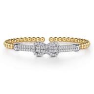 14K Yellow Gold Bujukan and Diamond Spike Open Bangle Bracelet