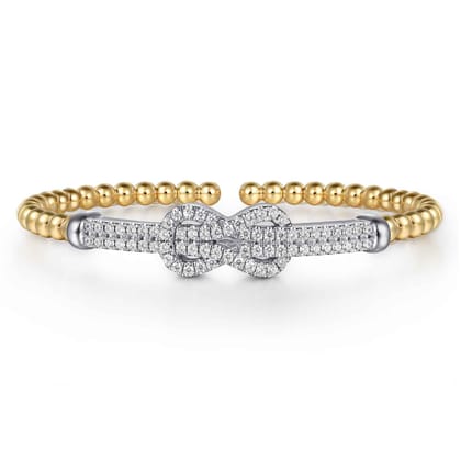 14K Yellow Gold Bujukan and Diamond Spike Open Bangle Bracelet