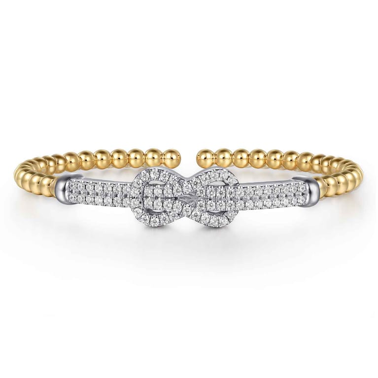 14K Yellow Gold Bujukan and Diamond Spike Open Bangle Bracelet - 0.95 ct - Shot 1