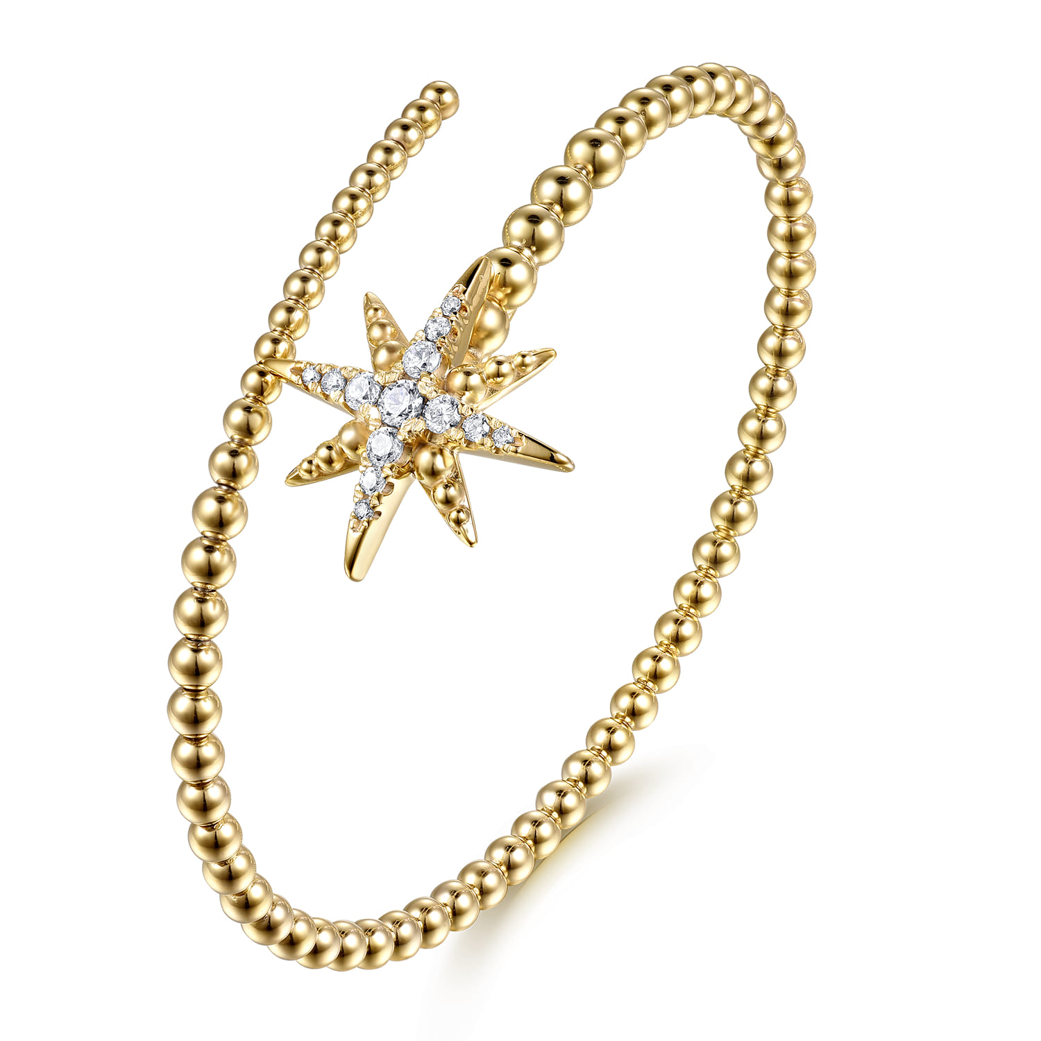 14K Yellow Gold Bujukan and Diamond Starburst Bypass Bangle Bracelet - 0.3 ct - Shot 2