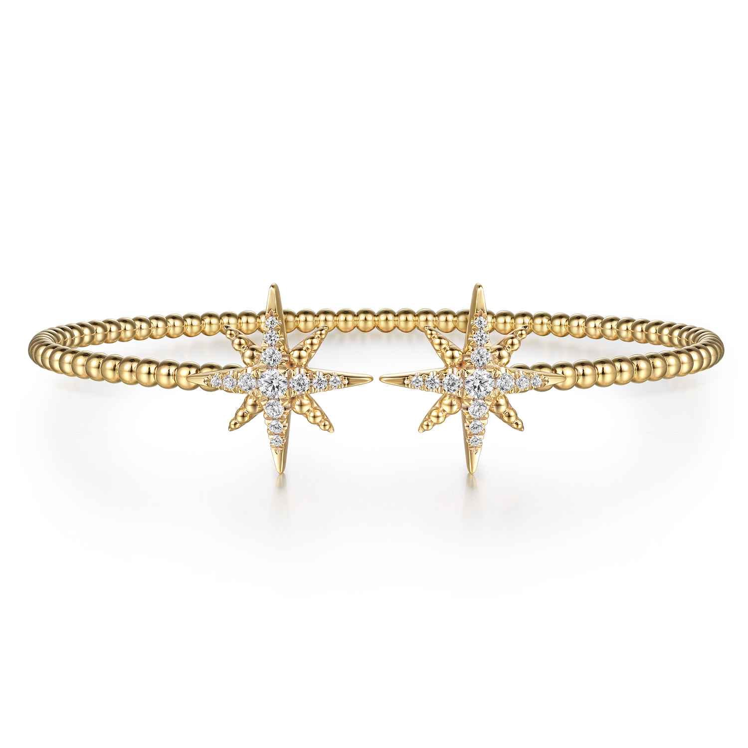 14K Yellow Gold Bujukan and Diamond Starburst Open Bangle Bracelet - 0.3 ct - Shot 1