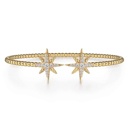 14K Yellow Gold Bujukan and Diamond Starburst Open Bangle Bracelet