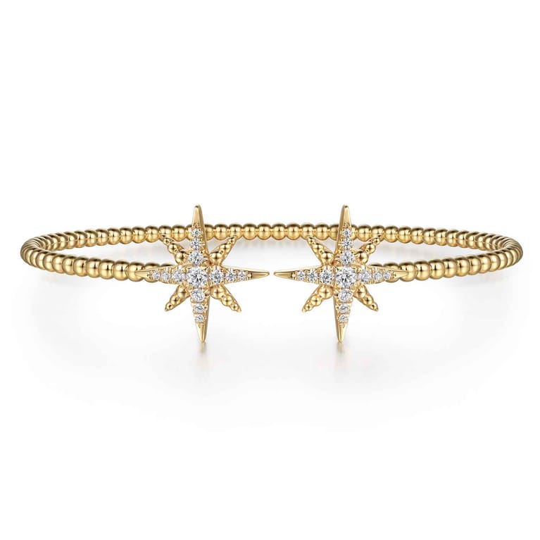 14K Yellow Gold Bujukan and Diamond Starburst Open Bangle Bracelet - 0.3 ct - Shot 1