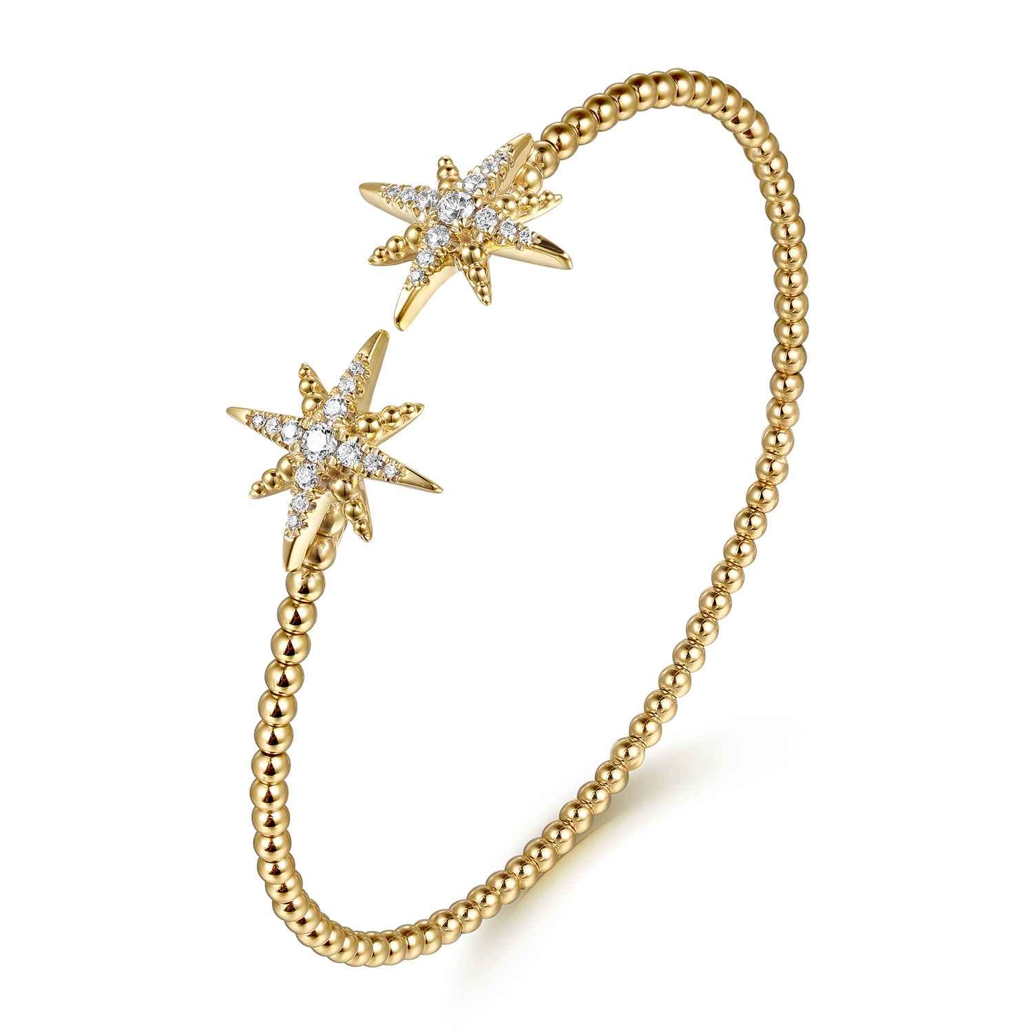 14K Yellow Gold Bujukan and Diamond Starburst Open Bangle Bracelet - 0.3 ct - Shot 2