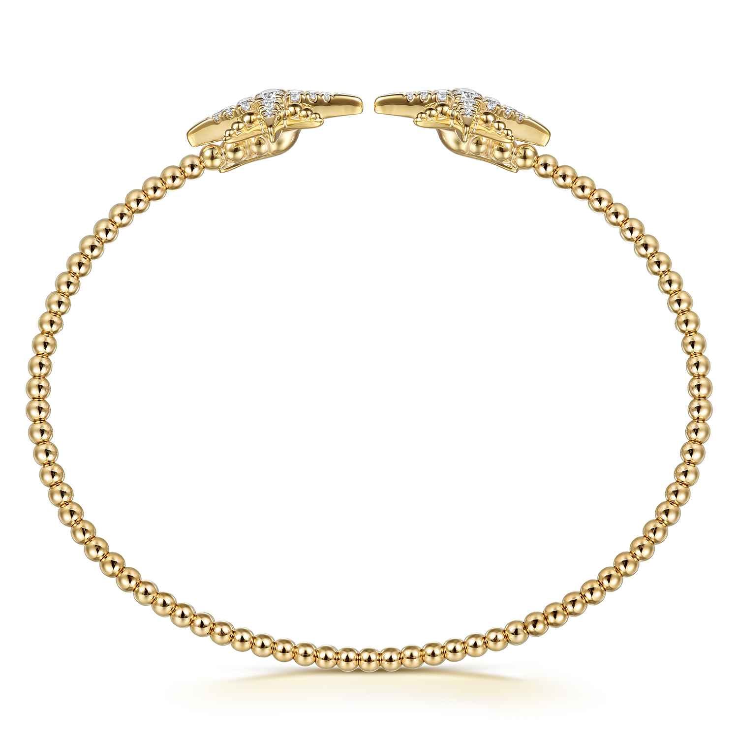 14K Yellow Gold Bujukan and Diamond Starburst Open Bangle Bracelet - 0.3 ct - Shot 3