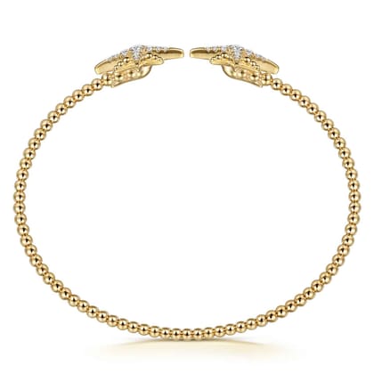 14K Yellow Gold Bujukan and Diamond Starburst Open Bangle Bracelet