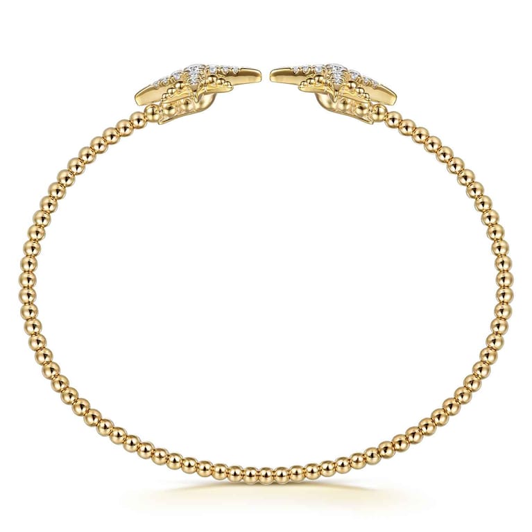 14K Yellow Gold Bujukan and Diamond Starburst Open Bangle Bracelet - 0.3 ct - Shot 3