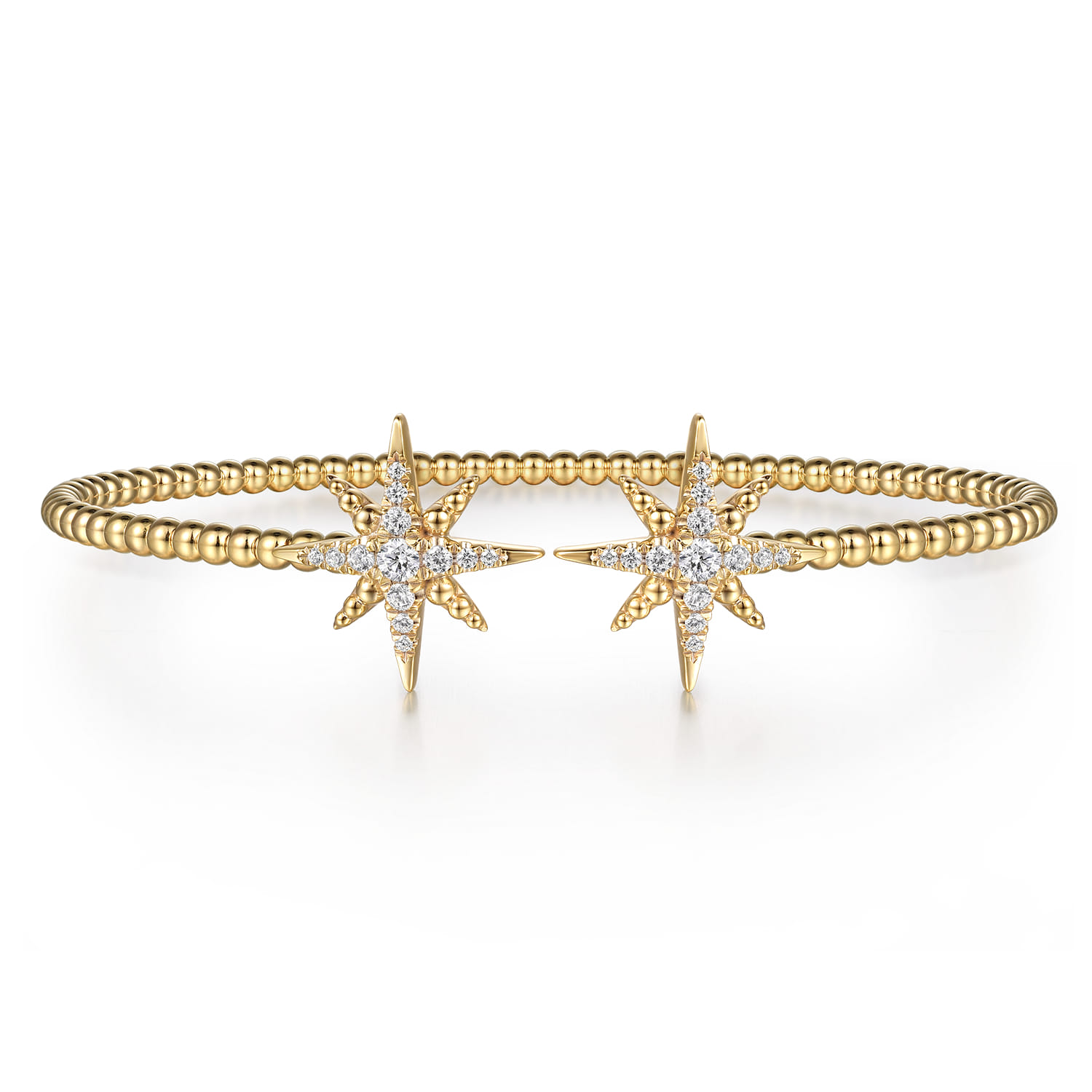14K Yellow Gold Bujukan and Diamond Starburst Open Bangle Bracelet - 0.3 ct - Shot 1