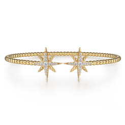 14K Yellow Gold Bujukan and Diamond Starburst Open Bangle Bracelet