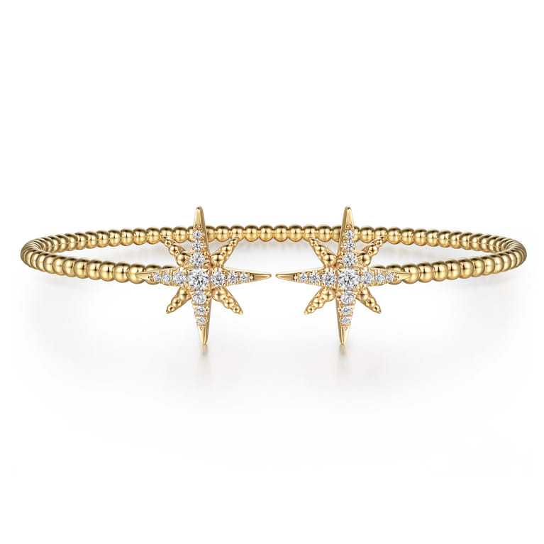 14K Yellow Gold Bujukan and Diamond Starburst Open Bangle Bracelet - 0.3 ct - Shot 1