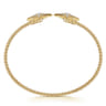 14K Yellow Gold Bujukan and Diamond Starburst Open Bangle Bracelet - 0.3 ct