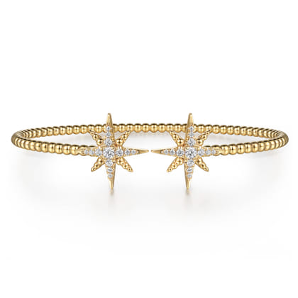 14K Yellow Gold Bujukan and Diamond Starburst Open Bangle Bracelet