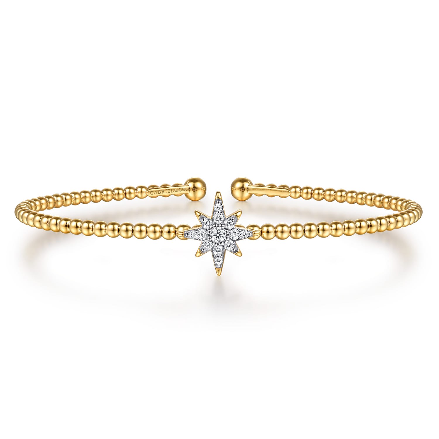 14K Yellow Gold Bujukan and Diamond Starburst Split Bangle Bracelet - 0.15 ct - Shot 1