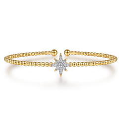 14K Yellow Gold Bujukan and Diamond Starburst Split Bangle Bracelet
