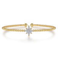 14K Yellow Gold Bujukan and Diamond Starburst Split Bangle Bracelet